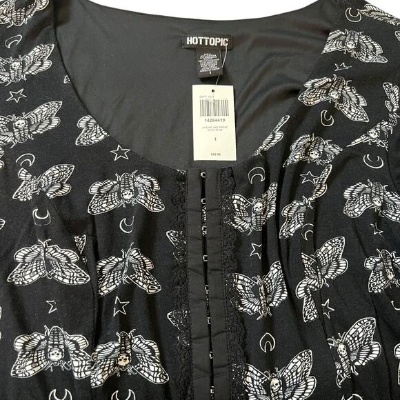 HOT TOPIC Death Moth Black Fit Flare Mini Dress Witchy Whimsygoth Fairy Sz XL - Picture 6 of 12